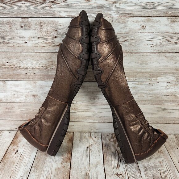 SKECHERS Originals Bikers Women's 9 Bronze Brown Leather Slip-On Peep Toe Flats - Picture 6 of 9